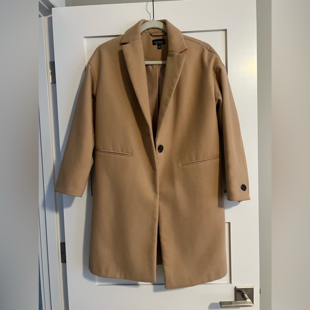 Womens TopShop Camel Overcoat. Size 4.
